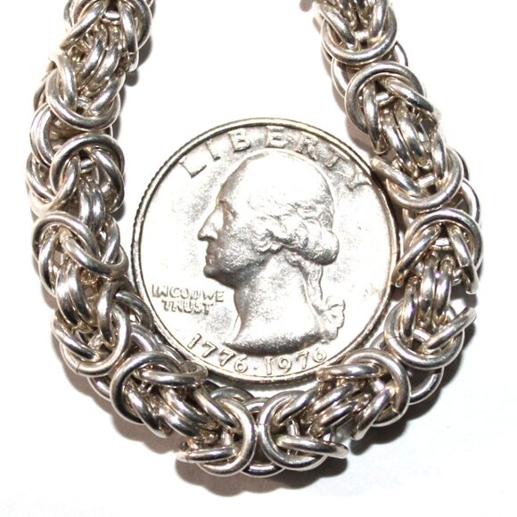 Sterling Silver Heavy Byzantine Chain Bracelet Toggle Clasp 44 Grams - Picture 2 of 5